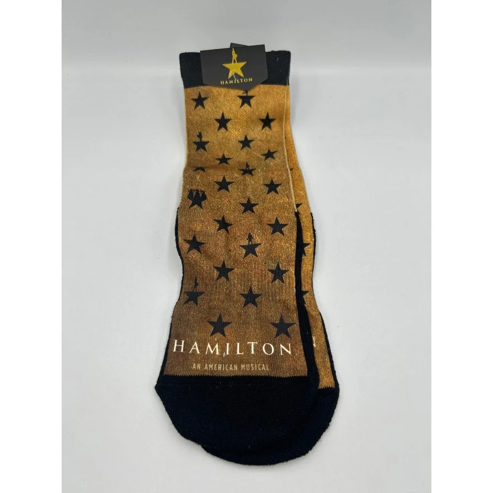 Hamilton An American Musical Broadway Crew Socks Gold Black Star Pattern‎ Unisex